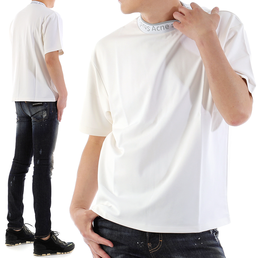 [XS사이즈구매가능] 아크네 BL0141 화이트 로고 넥 티셔츠톰브라운,몽클레어