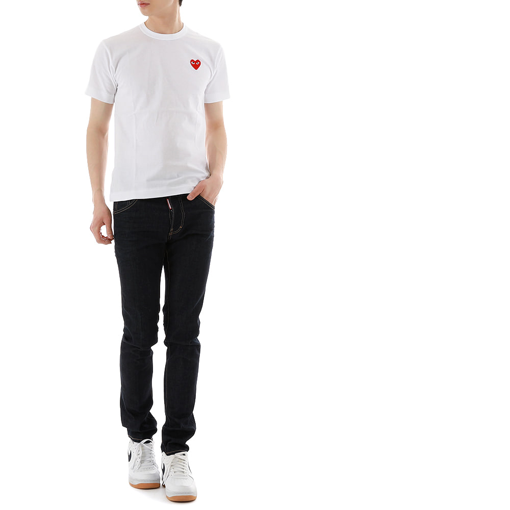 꼼데가르송 AZ T108 WHITE 클래식 레드하트 와펜 반팔 티셔츠