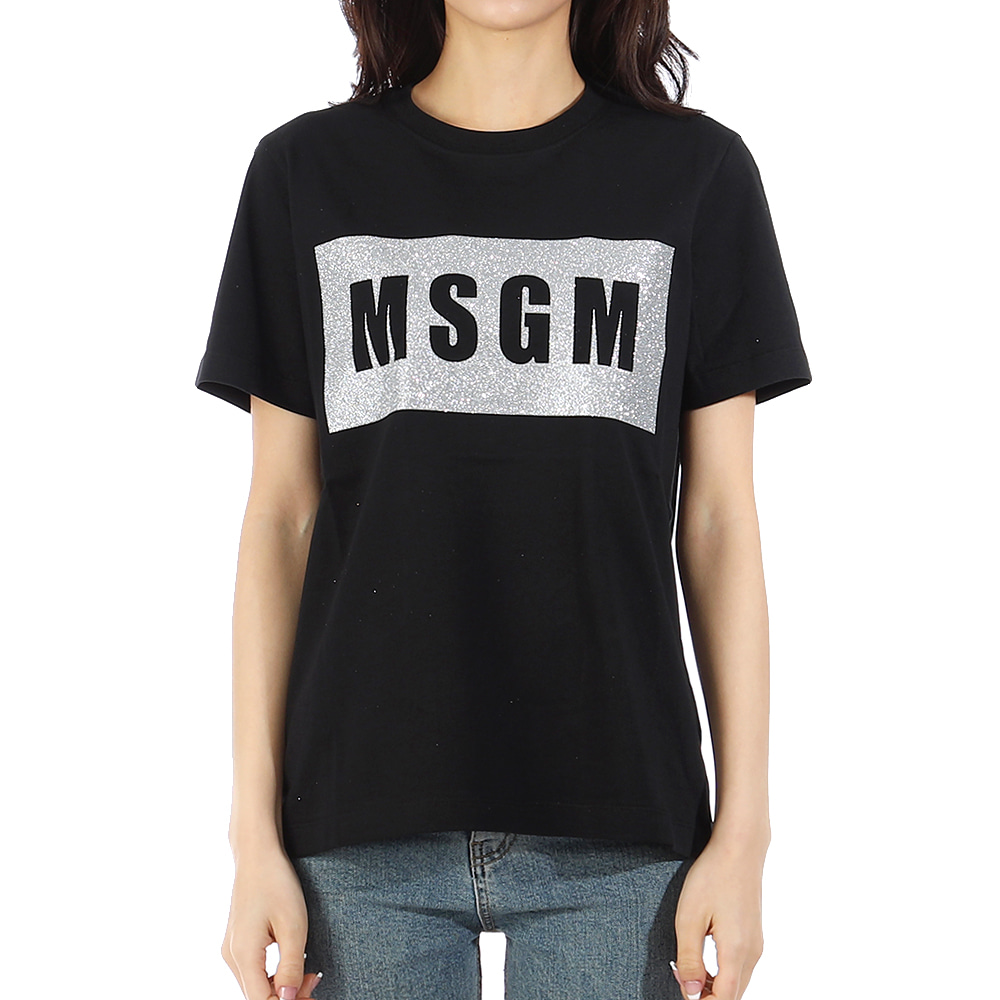 23SS MSGM 글리터 박스 로고 반팔 티셔츠 3441MDM520G 99