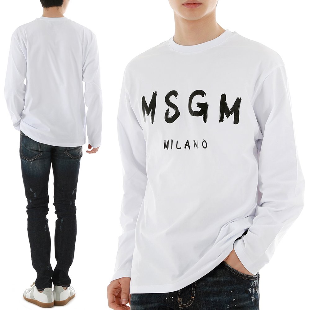 MSGM 2000MM511 01 브러시드 로고 티셔츠