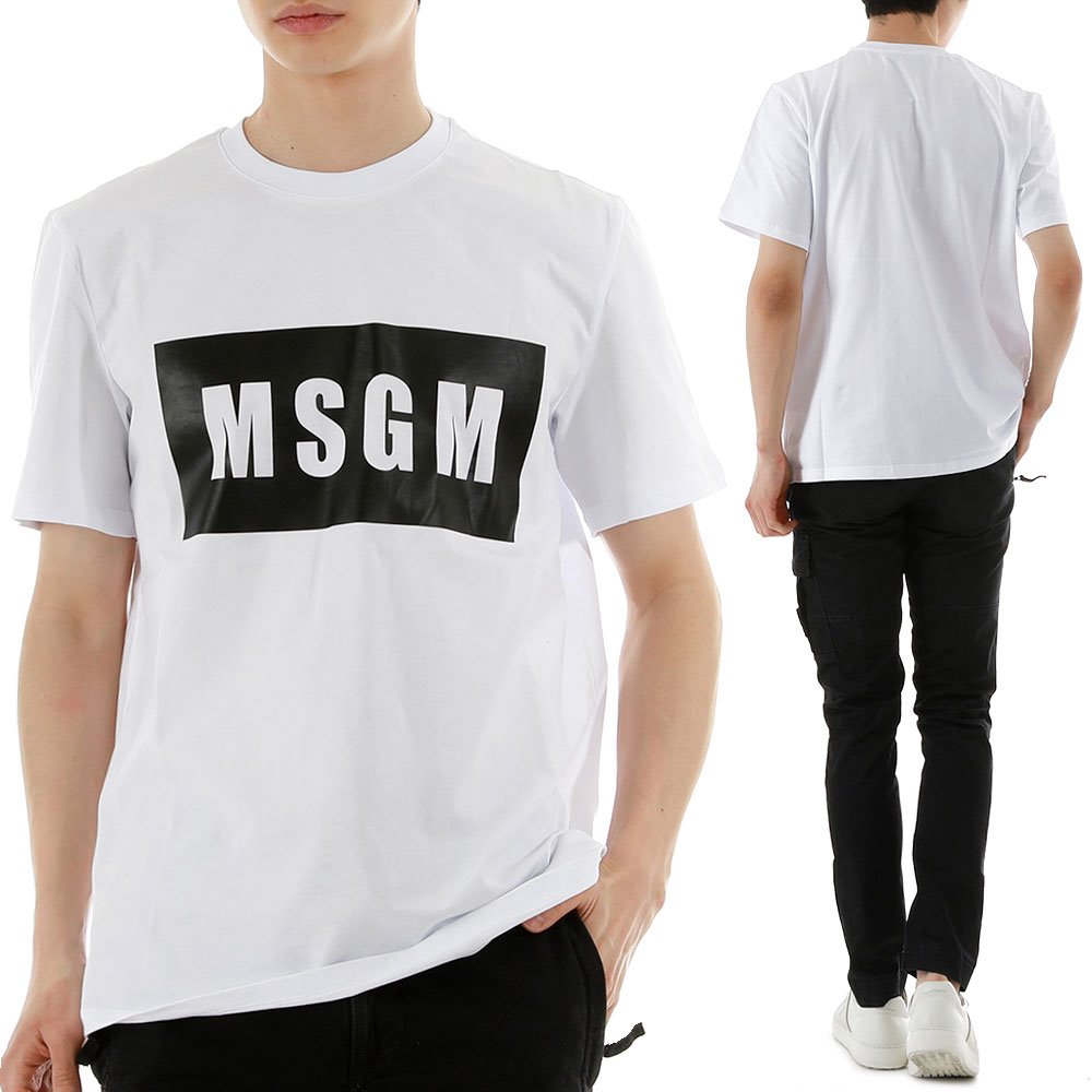 MSGM 2000MM520 01 박스 로고 반팔 티셔츠