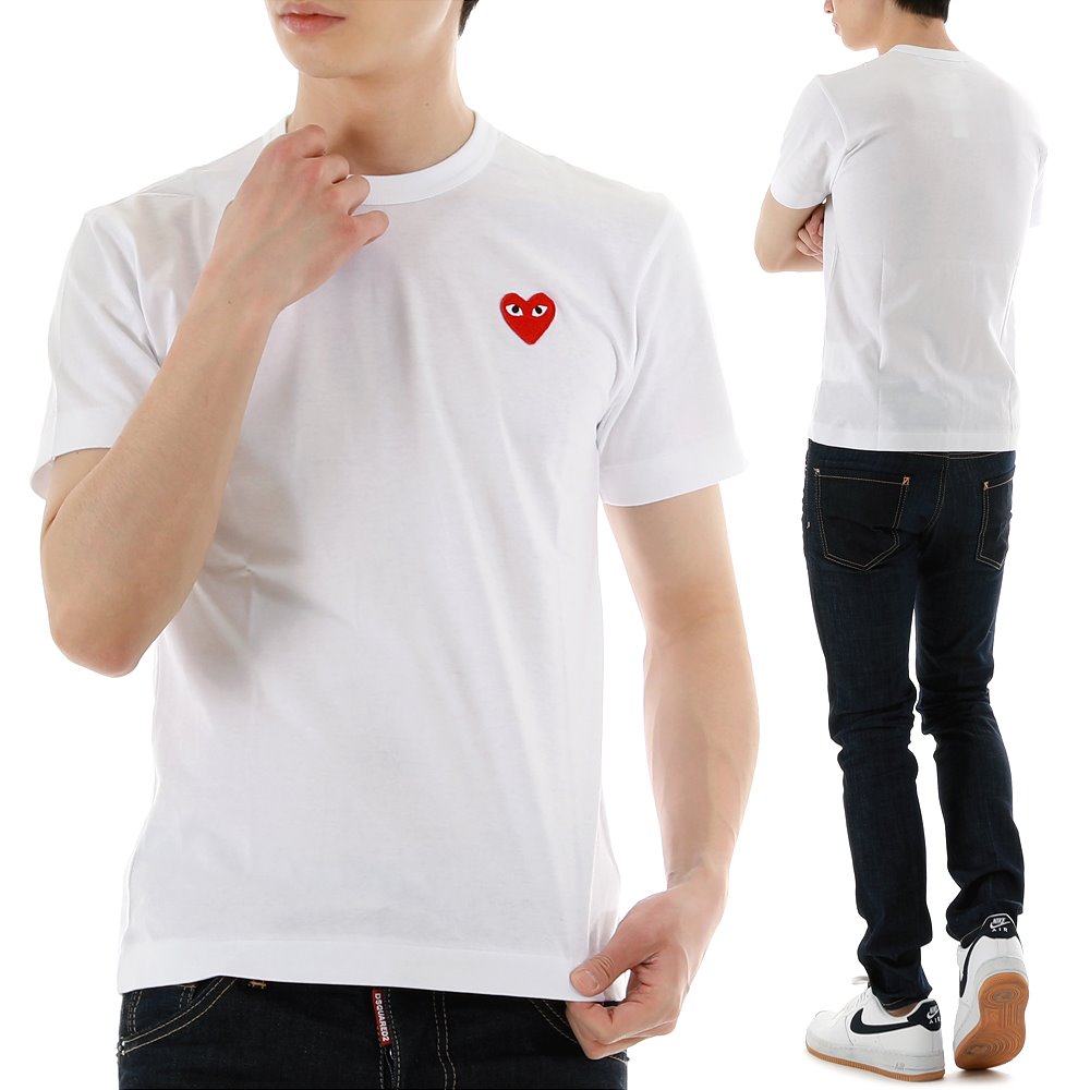 꼼데가르송 AZ T108 WHITE 클래식 레드하트 와펜 반팔 티셔츠