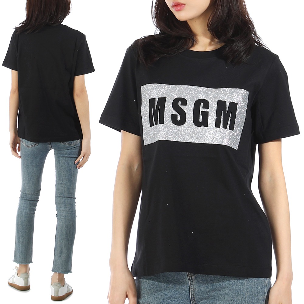23SS MSGM 글리터 박스 로고 반팔 티셔츠 3441MDM520G 99