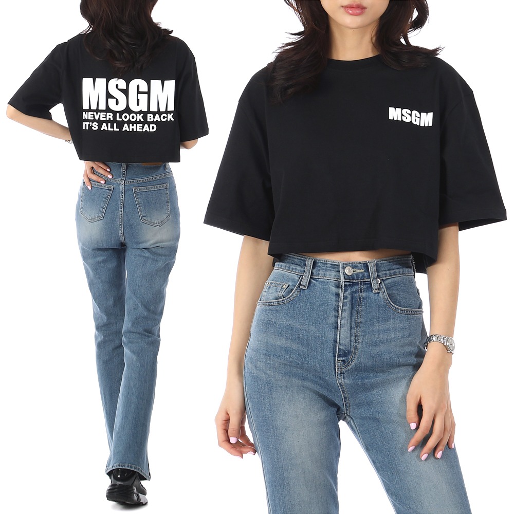 23SS MSGM 로고 크롭 오버핏 반팔 티셔츠 3441MDM105 99